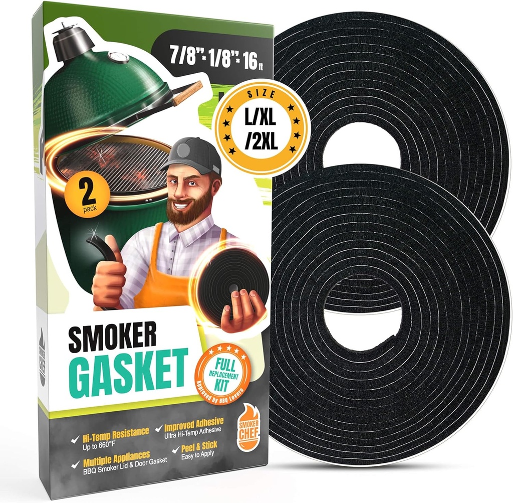 Gasket for Big Green Egg Large/XL/XXL - 2-Pack x 8 FT Smoker Gasket Seal - BGE Gasket 7/8" x 1/8" Felt - Compatible with Big Green Egg - Accessories & Parts for Grill by Smoker Chef