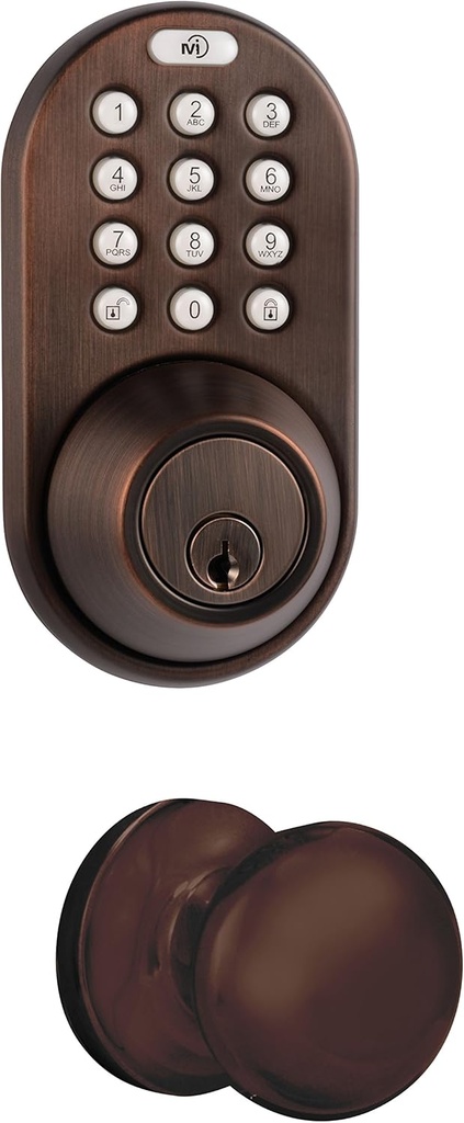 MiLocks DFK-02OB Electronic Touchpad Entry Keyless Deadbolt and Passage Knob Combo, Oil Rubbed Bronze