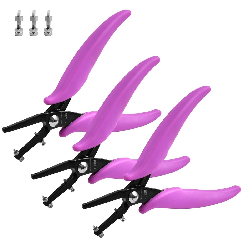 SPEEDWOX 3PCS 1.5mm Metal Hole Punch Pliers with Replacement Pins 1.5mm Round Hole Punch Pliers for Sheet Metal Long Jaw Single Hole Puncher Precision Fine Pliers Jewelry Making Tool Craft Beading