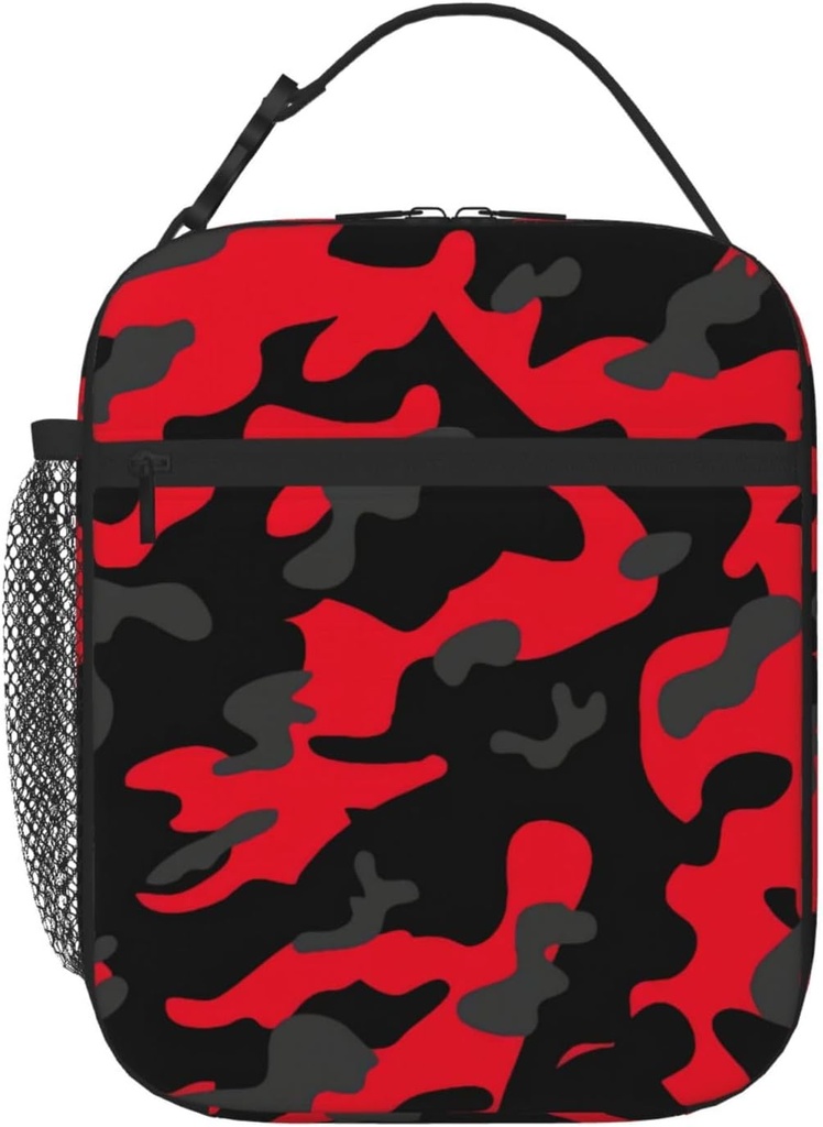 Red And Black Camo Camouflage Lunch Bag Insulated Reusable Lunch Box Lunch Tote Lunchbox Portable Bento Bags For Men Women Office Work Travel Picnic Camping