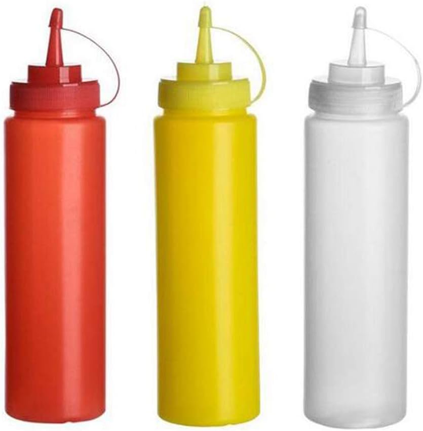 3PCS 360ML/12OZ Refillable Empty Squeeze Sauce Condiment Plastic Bottles Container Food Grade Salad Dressing Storage Jar With Cap For Oils Ketchup Mustard Vinegar Cream Honey Mayonnaise(Random Color)
