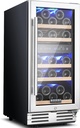 BODEGA 15 Inch Wine Cooler Under Counter, 30 Bottles Dual Zone Wine Fridge, with Double-Layer Glass Door, Temperature Memory and Digital Temperature Control, Built-in or Freestanding