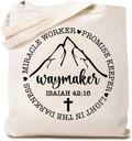 TSIIUO Women's Waymaker Faith Canvas Tote Bag Funny Christian Bible Verse Cross Graphic Reusable Grocery Shopping Bag