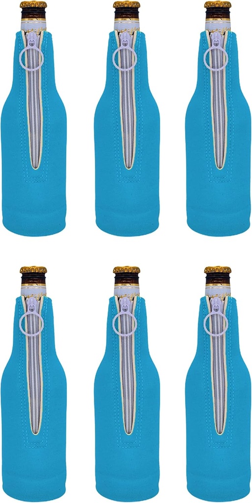 Blank Neoprene Beer Bottle Coolie (6 Pack, Neon Blue)