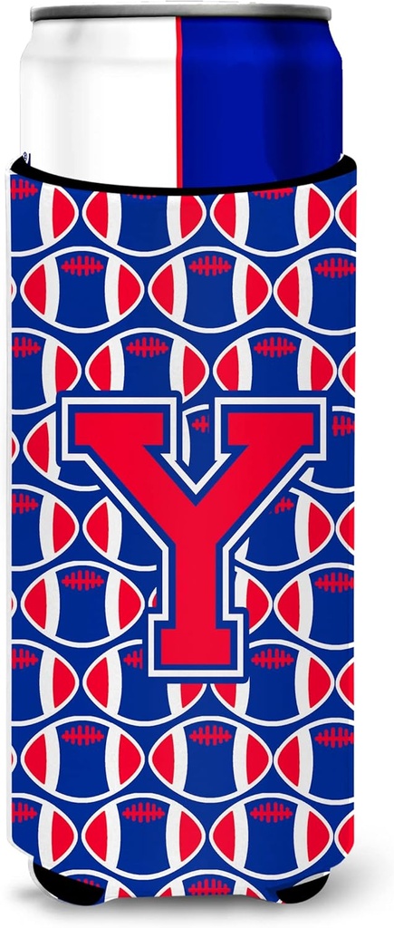 Letter Y Football Crimson and Yale Blue Ultra Beverage Insulators for slim cans
