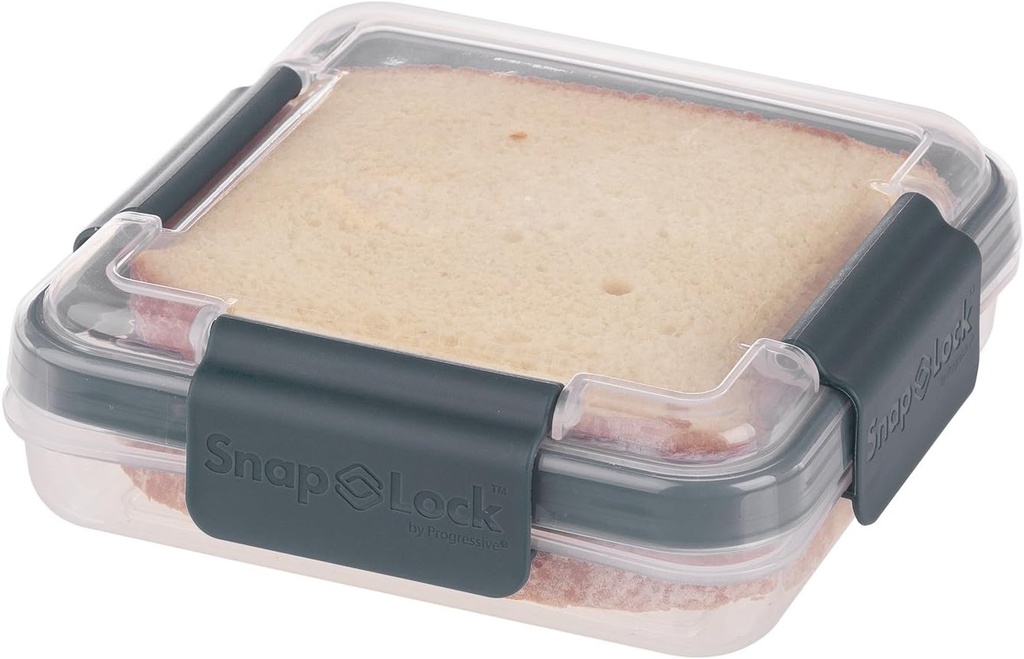 SnapLock by Progressive Sandwich To-Go Container - Gray, SNL-1001GY Easy-To-Open, Leak-Proof Silicone Seal, Snap-Off Lid, Stackable, BPA FREE