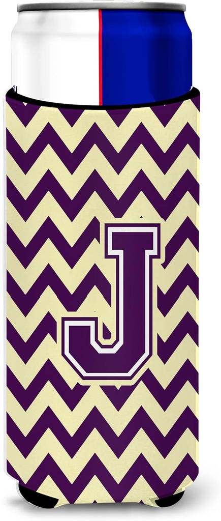 Letter J Chevron Purple and Gold Ultra Beverage Insulators for slim cans