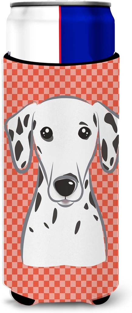 Red Checkered Dalmatian Ultra Beverage Insulators for slim cans
