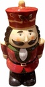 Ceramic Christmas Nut Cracker Soldier Cookie Candy Jar with Lid - White Black and Red 12 inches High by 6 Wide