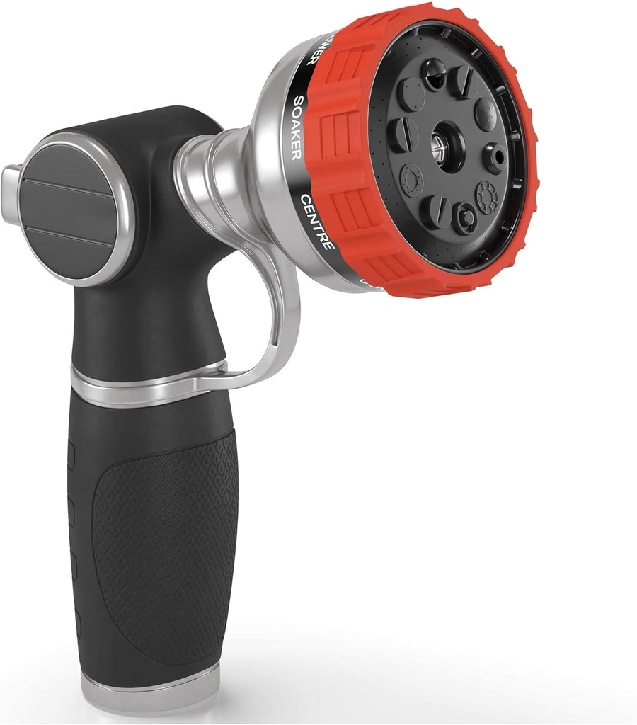 Heavy Duty Garden Hose Nozzle Hand Sprayer with 10 Adjustable Spray Patterns Heavy-Duty Metal Water Hose Spray Nozzle - High Pressure | Thumb Switch Flow Control for Car Wash,Watering Lawn & Garden