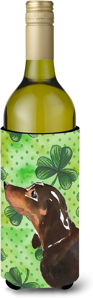Caroline's Treasures BB9545LITERK Black and Tan Dachshund St. Patrick's Wine Bottle Hugger Bottle Cooler Sleeve Hugger Machine Washable Collapsible Insulator Beverage Insulated Holder