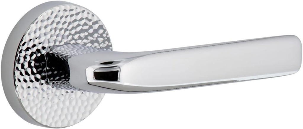 Viaggio CLOMHMBLL_SD_RH Circolo Hammered Right Handed Solid Brass Non-Turning One-Sided Dummy Door Lever with Bella Lever and Circolo Hammered Rosette - Bright Chrome