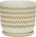 Sagebrook Home 8" Zig Zag, White and Beige Planter - Ceramic Planter for Indoor Plants and Outdoor Plants - White Planter with Saucer for Succulents, Cactus, Small Plant