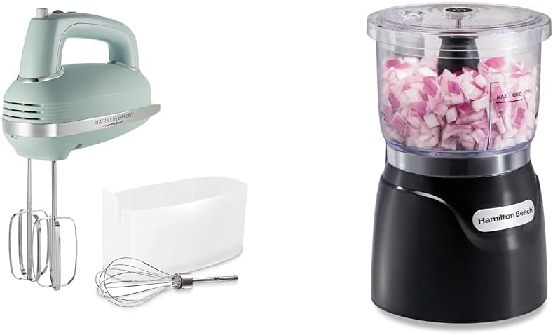 Hamilton Beach Vintage-Style 5-Speed Electric Hand Mixer, Powerful 1.3 Amp DC & Electric Vegetable Chopper & Mini Food Processor, 3-Cup, 350 Watts, for Dicing, Mincing, and Puree, Black (72850)