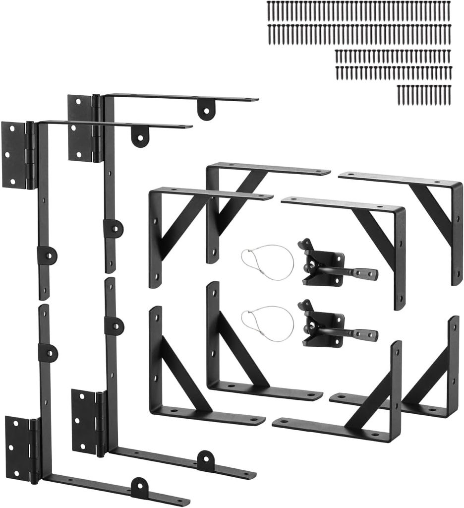VEVOR Gate Corner Brace Bracket, 2 Sets, Anti Sag Gate Frame Hardware Kit, Gate Frame Brace Bracket with Latch Lock, Screws, for Shed Doors, Corral Gates, Driveway Gates, Wood Windows, Iron, Black