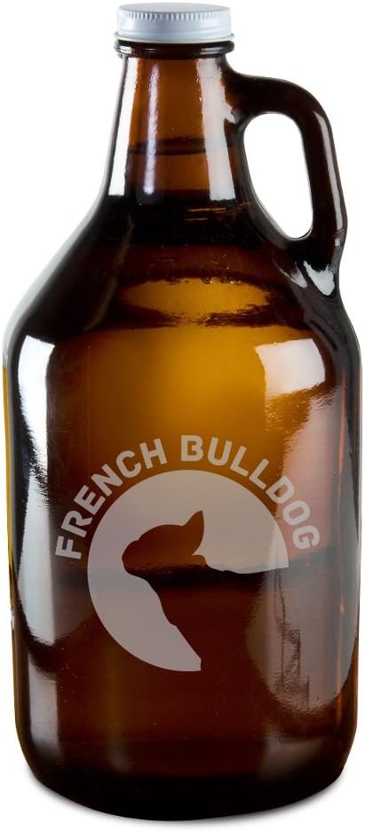 French Bulldog Dog Breed Pride Hand-Made Etched Glass Beer Growler 64 oz