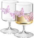 Khen Butterfly Wine & Water Glasses Set of 2 – 8.45 oz Clear Stemmed Glasses - 3D Pink Butterflies Accents for Cocktails, Champagne, and Juice, Elegant Decorative Cups for Parties, Weddings & Gifts