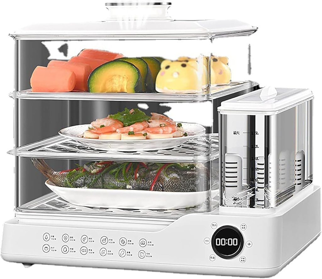 800W Food Steamer, 3 Tier Electric Steamer, with 24L Capacity, Touch Screen Display, 12H Appointment, Independent Water Tank, for All Homes