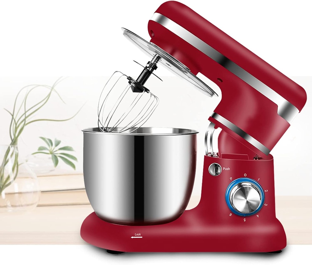 Mixers Kitchen Electric Stand Mixer 5 Qt. 1200W 6-Speed Tilt-Head Food Mixer, Kitchen Electric Mixer Stainless Steel Bowl, with Dough Hook, Mixer Beater, Wire Whisk, Splash Guard,red
