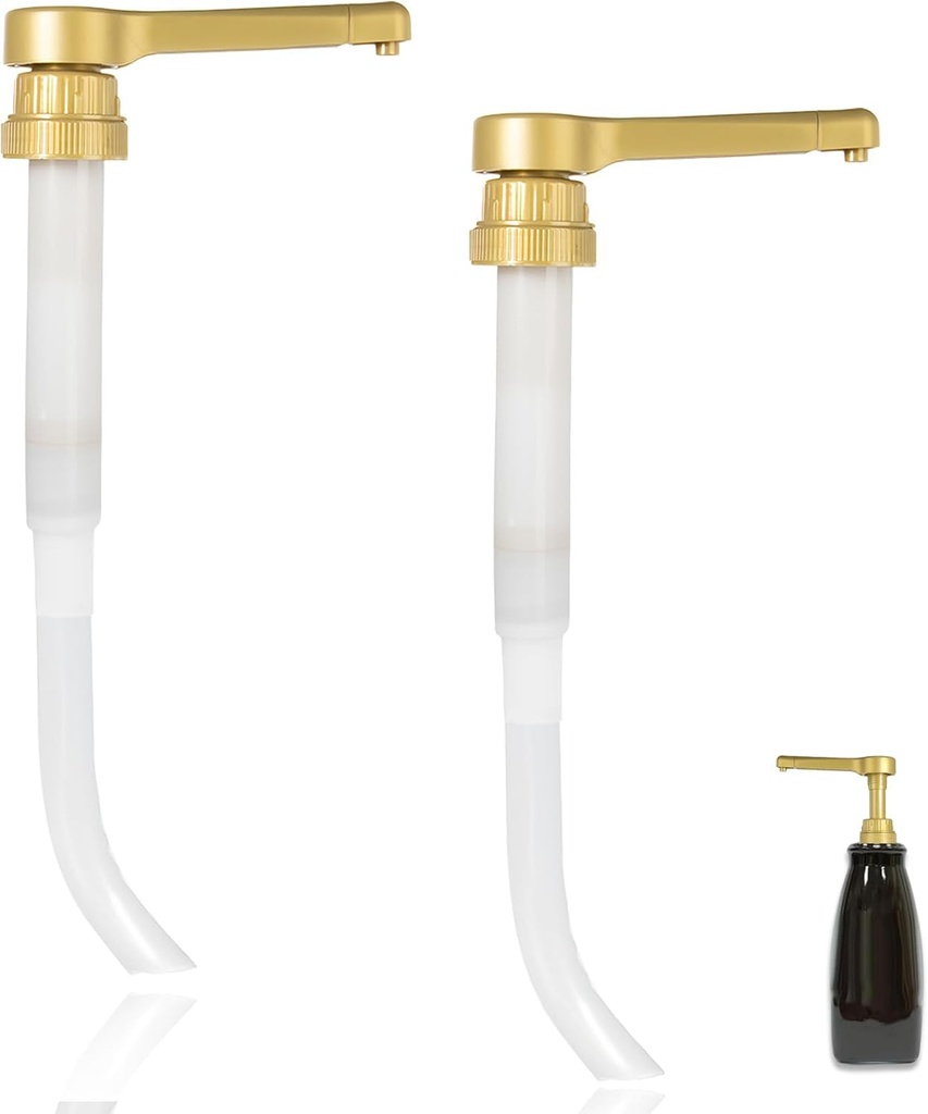 2-Pack Gold Sauce Pump Dispenser for 64 oz Bottles - Reusable 15CC Syrup Pump for Chocolate and Caramel Sauces - Sauce Pump Dispenser for Vanilla Mocha Sauces