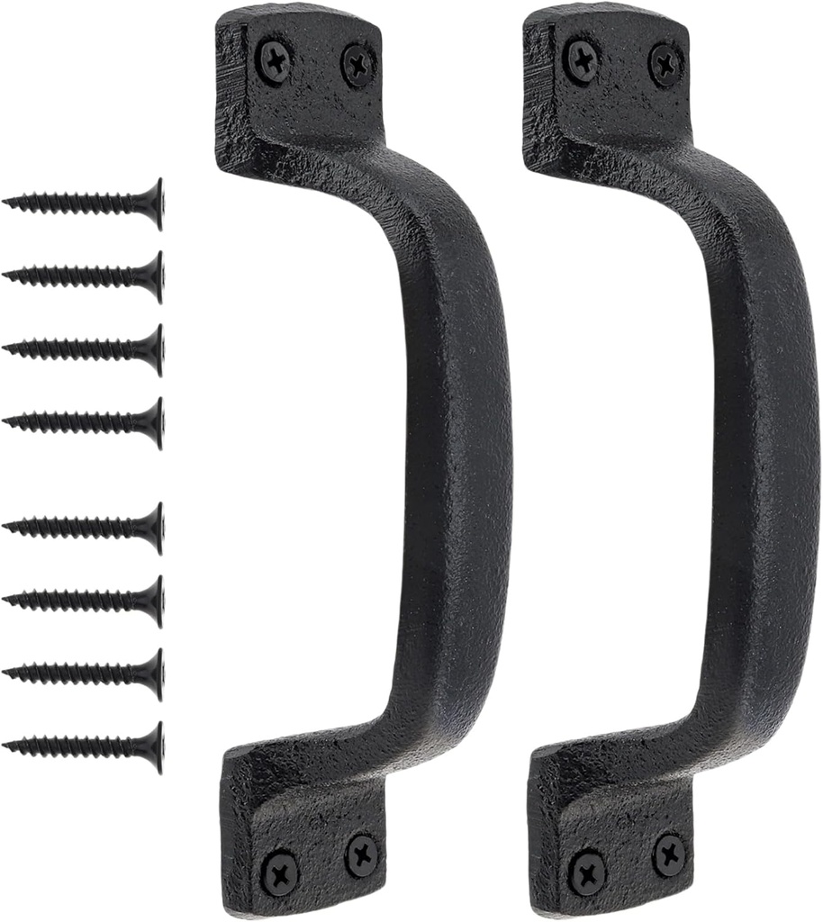 Sliding Barn Door Handles Black, 2 Pack 7 Inch Heavy Duty Rustic Gate Handles Vintage Shed Door Pull Handle Fence Cabinet Pull Grab Handle