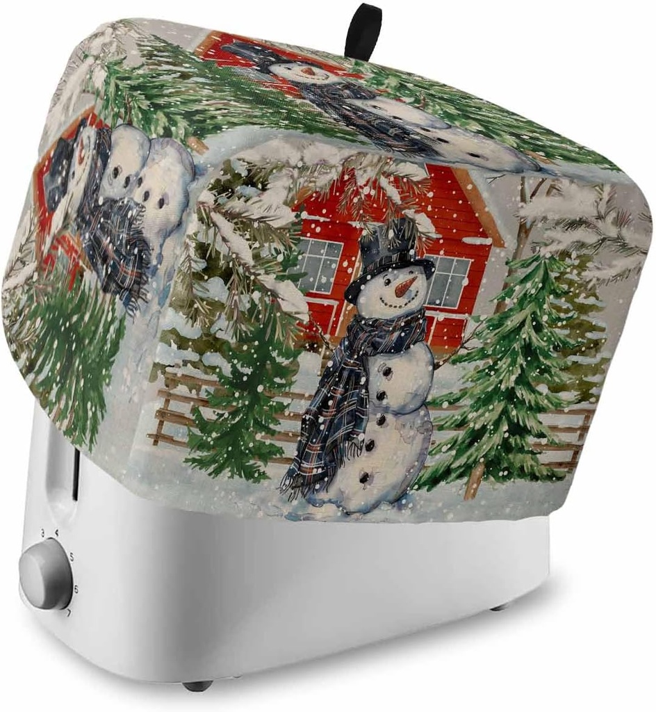 Grey Christmas 4 Slice Toaster Cover Snowman Snowy Pine Needles Xmas Tree Small Appliance Cover Toaster Dustproof Fingerprint Protectors Machine Washable, Large Size Bread Machine Cover