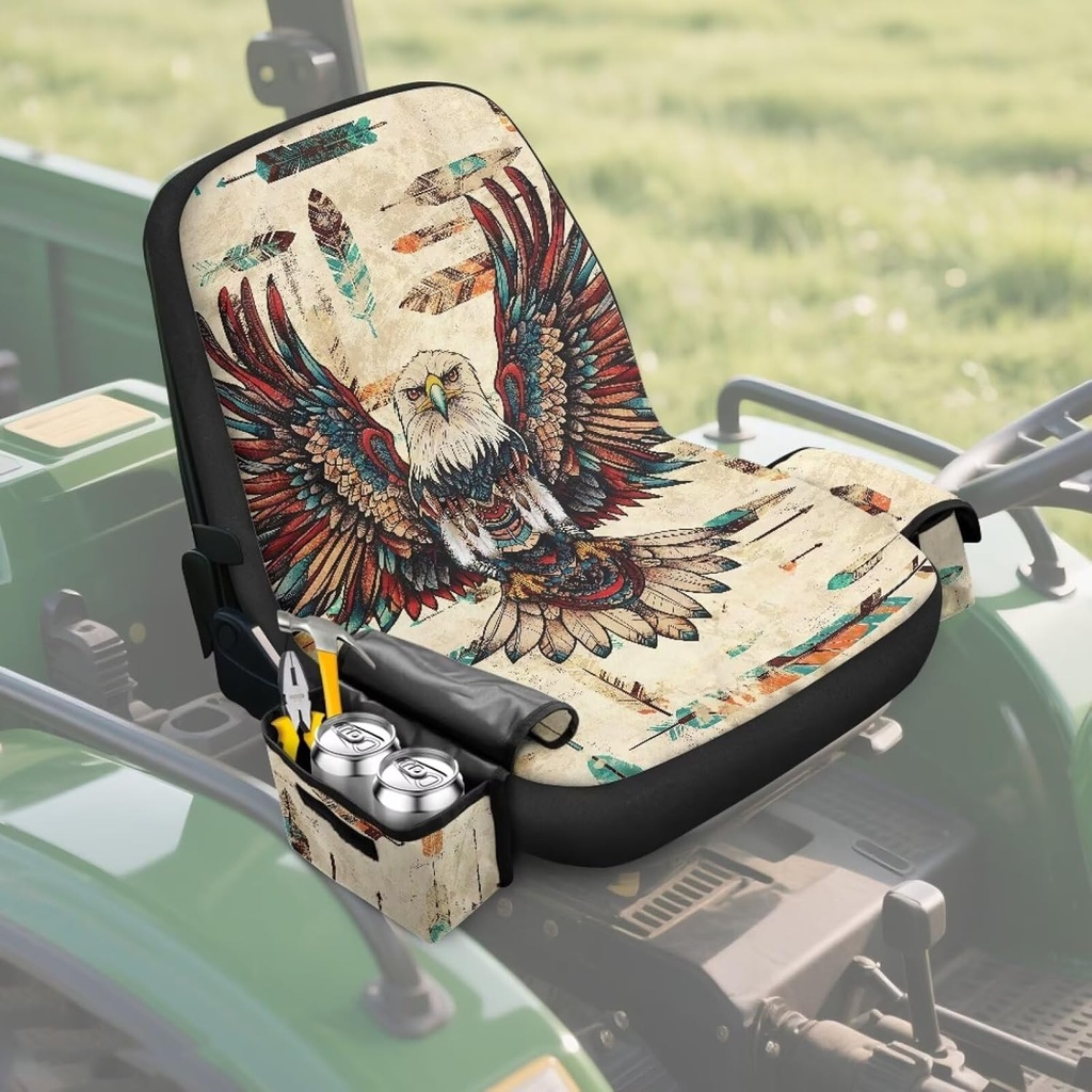 Tupalatus Aztec Tractor Seat Cover Vehicle Decor Eagle Universal Tractor Seat Cover Fast & Easy to Install and Remove with Storage Bags Fit for Most Lawn Mower Seats