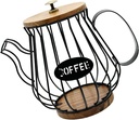 Espresso Pods Storage Basket Iron Frame Wood Lid Coffee Pods Holder With Wooden Base Accessory For Kitchen And Office