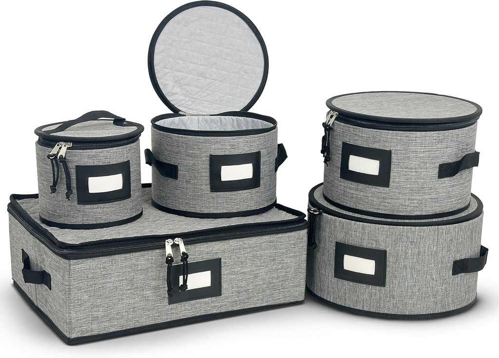 Microfiber China Storage Containers for 12-Piece Dinnerware Set-Durable Hard Shell Dish Storage Ideal for Households & Small Gatherings-Beige Plate Storage Protectors & Organizer-5 Piece Set(grey)