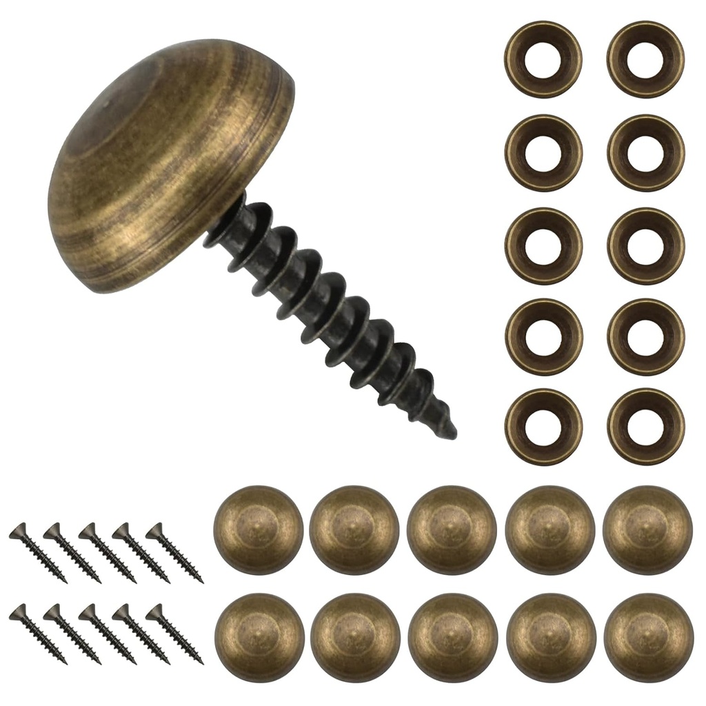 Aifeier ET 10Pcs Pure Brass Decorative Screws with Caps, Mirror Fixing Upholstery Cover Thumb Tacks Self-Tapping Screws for Wall Hangings Eyeglasses Wood Handcrafted Fasteners Hardware (15mm, Bronze)