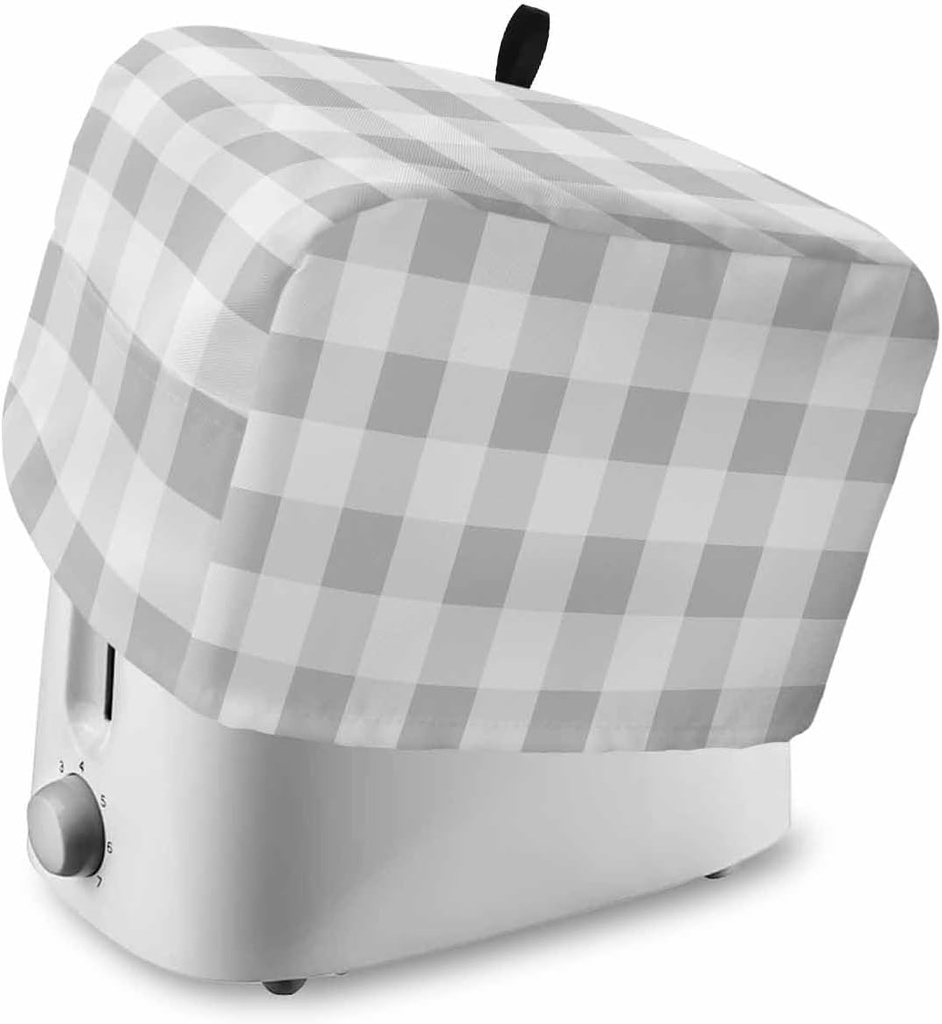 Toaster Cover 4 Slice Gray White Plaid Toaster Oven Cover with Pockets Simple Art Bakeware Protector Small Kitchen Appliance Dust Covers and Fingerprint Protection Bread Machine Cover Decor