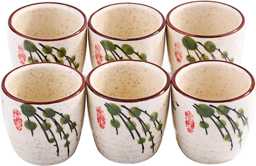 Porcelain Sake Cups, Set of 6 for Japanese Wine LY
