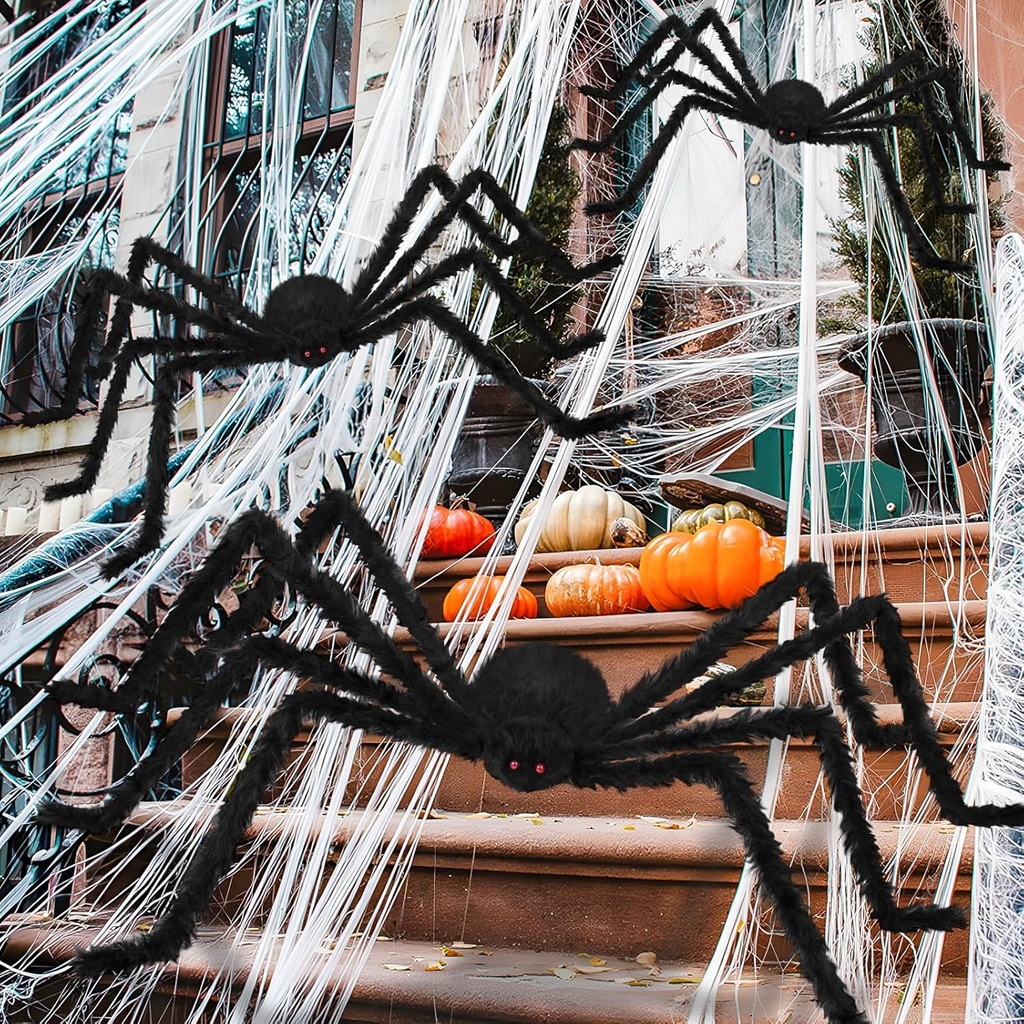 3 Pack Giant Spider Halloween Decorations (10FT, 6.6FT, 5FT) - Realistic Scary Large Fake Spiders for Indoor Outdoor Yard, Garden, Lawn Decor