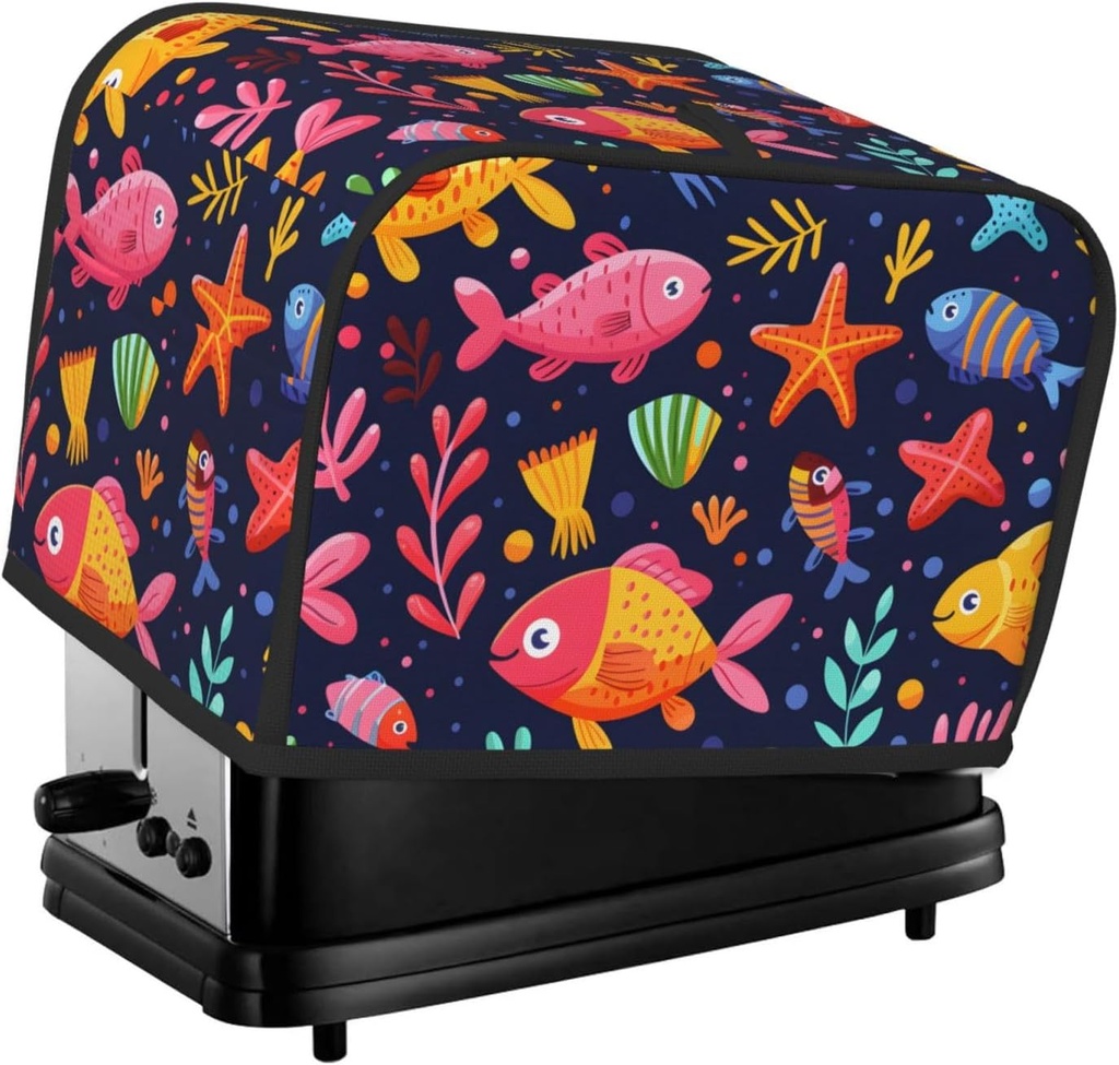 Ocean Colorful Fish Pattern Toaster Cover 2 Slice Washable Bread Maker Cover Decorative Kitchen Small Appliance Covers Dust Protection Stain Resistant Bread Machine Protector with Top Handle