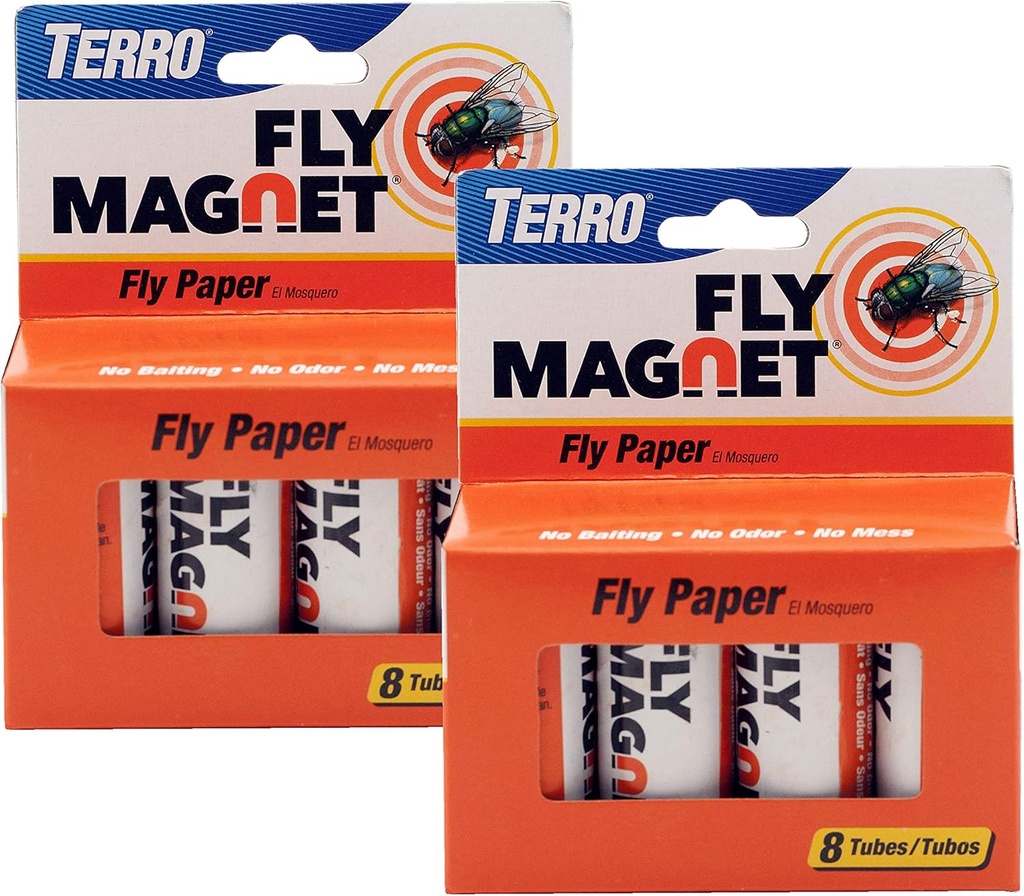 TERRO T518 Fly Magnet, 16 Total, 2 Pack, Sticky Fly Trap Indoor Hanging