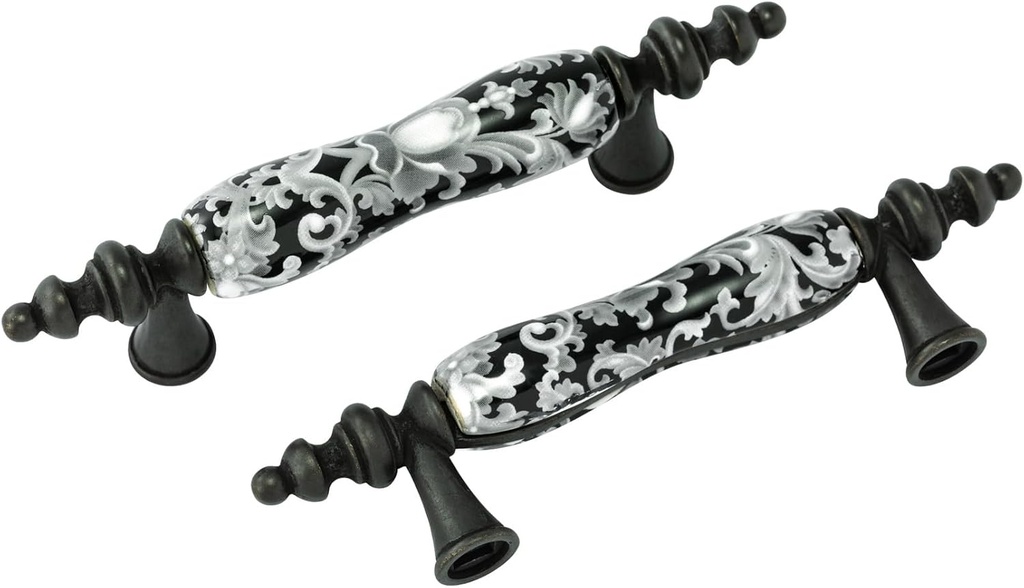 LBFEEL 6 Pack 3" Ceramic Drawer Knob Black and White Rustic Dresser Drawer Pull Handle for Kitchen Cabinet Knob Furniture Hardware (6, 3"(76mm) Hole Centers)