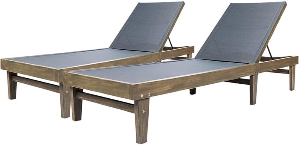 Christopher Knight Home Shiny Outdoor Wood Chaise Lounge (Set of 2), Grey Finish/Dark Grey Mesh