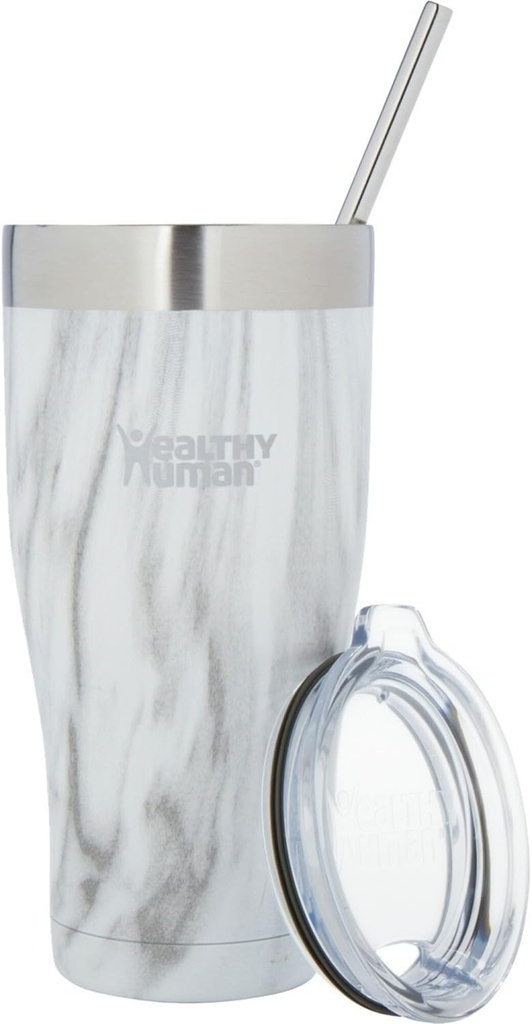Healthy Human Stainless Steel Tumbler with Straw & Lid | Splash Proof Insulated Travel Cup | Eco-Friendly Coffee Tumblers | Water Cups with Straws Cleaner and Splash Proof Lids (32oz, Stone White)