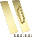 Sumnacon 1 Set 16" Stainess Steel Door Handle Pull & Push Plate - Heavy Duty Gold Gate Handle Bar for Home/Office/Warehouse/Public,Suitable of Wooden/Composite Door with Screws,Brushed