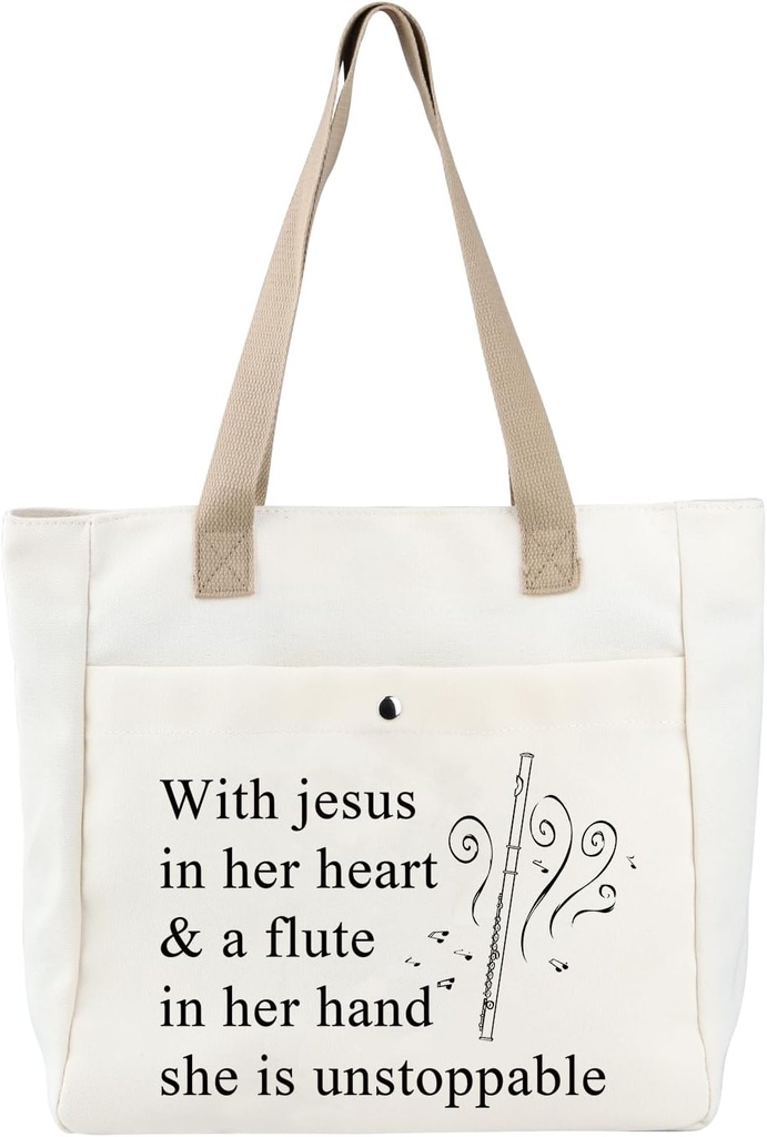 BDPWSS Flute Gift Flute Player Gift With Jesus In Heart & A Flute In Her Hand She Is Unstoppable Flute Lover Tote Bag