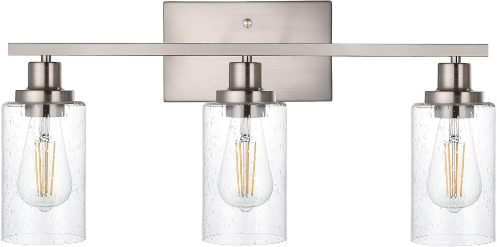 Bathroom Light Fixtures 3-Lights Seeded Glass in Brushed Nickel Finish, 23.6-Inches Vanity Lighting Bath Wall Mount Lamp for Kitchen Living Room Workshop
