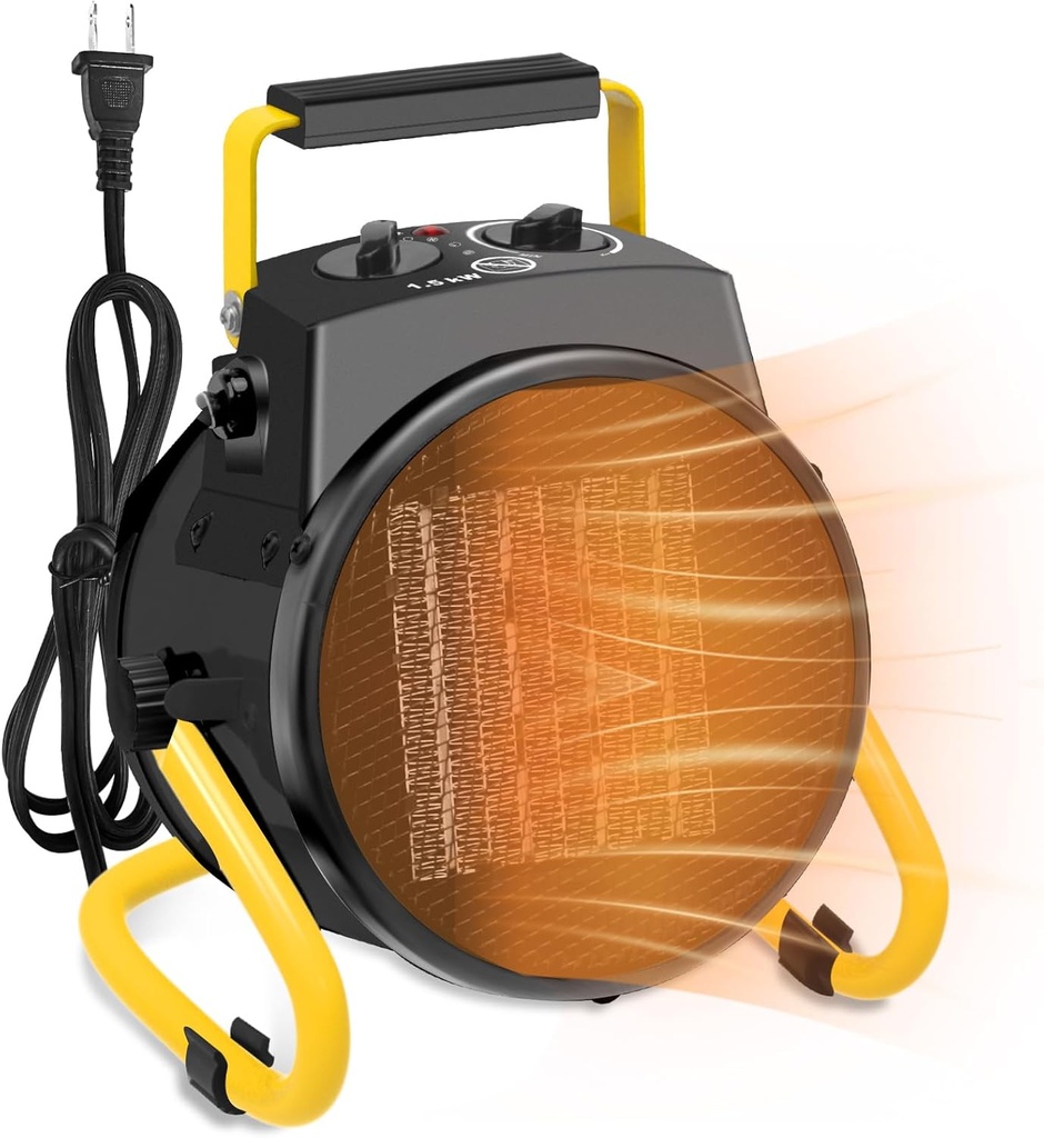 Space Heaters for Outdoor Use, 1500W PTC Electric Greenhouse Heater with Overheat Protection, 90°Adjustable Angle, Fast Safety Heat, Small Portable Heaters for Garage, Patio(Black)