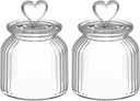 22 oz Clear Glass Canister with Cute Heart shaped Lids Set, Food Storage Glass Jars with Airtight Lids for Kitchen and Dining Room, Stripe/Set of 2