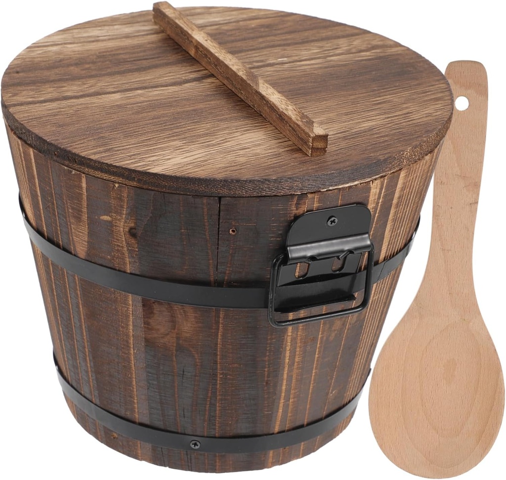 Cabilock Multi-functional Compact Rice Barrel Vintage Food Storage Container Wear-resistant Design with Handle for Home Kitchen and Restaurants for Rice and Bread