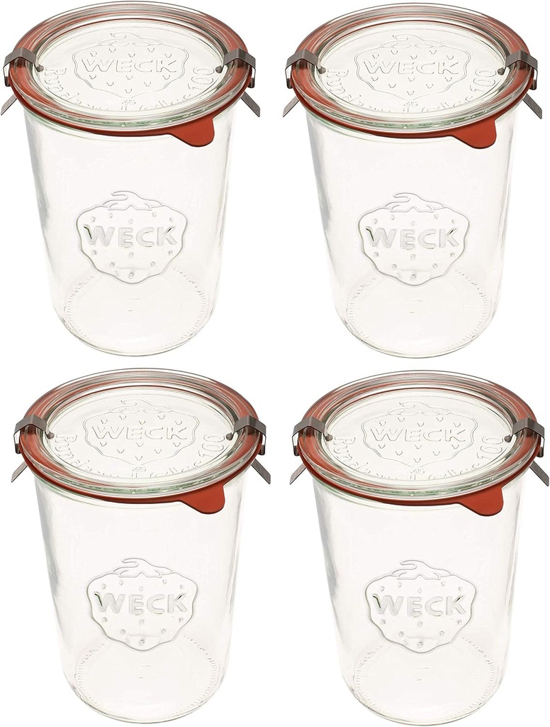 Weck Canning Jars - 743ml Transparent Glass Food Storage Containers with Airtight Lids - 3/4 Liter Tall Jars Set of 4