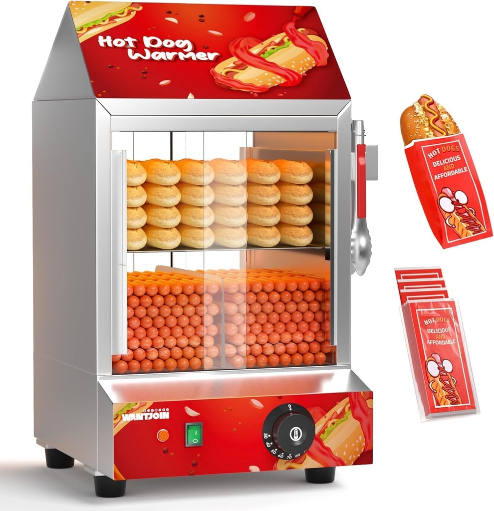 Wantjoin Commercial Hot Dog Steamer with Bun Warmer