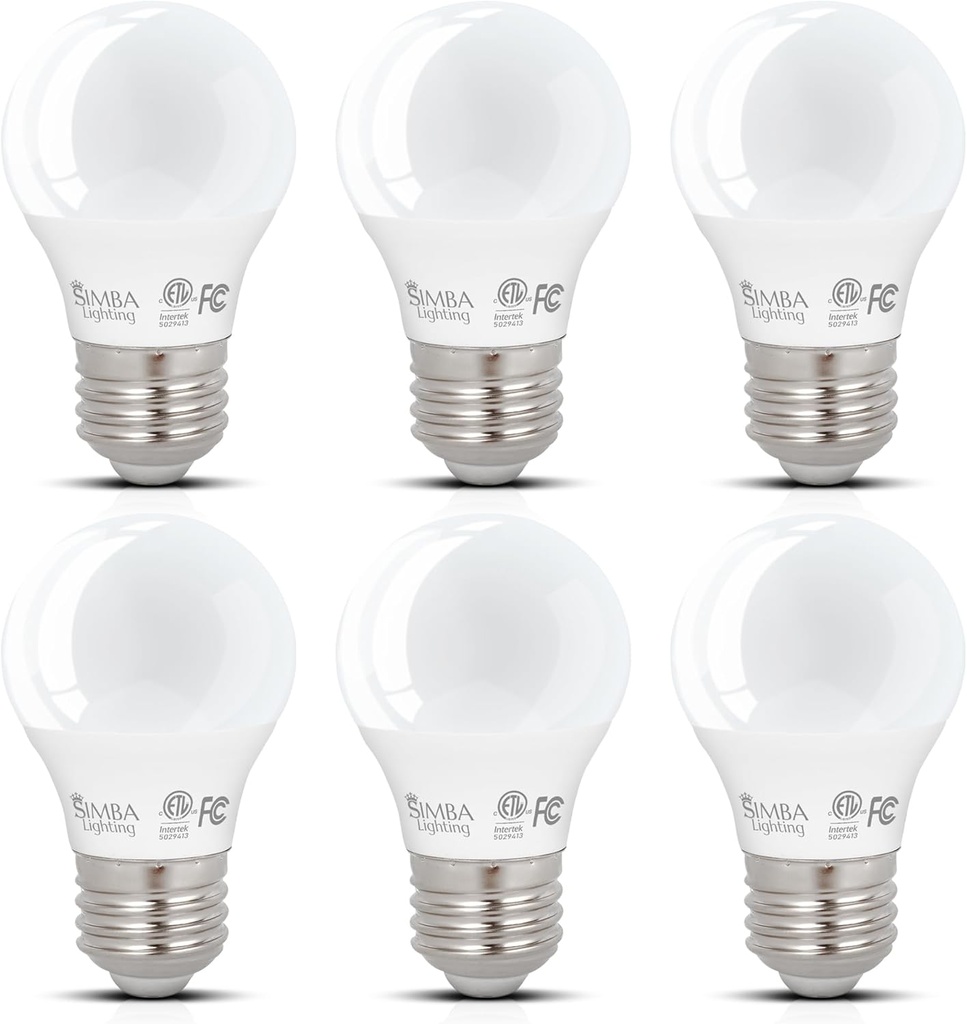 Simba Lighting LED A15 ETL Listed Light Bulbs (6-Pack) 7W 60W Replacement for Appliances, Refrigerators, Ceiling Fans, 120V, E26 Standard Medium Base, Frosted Cover, Dimmable, 3000K Soft White