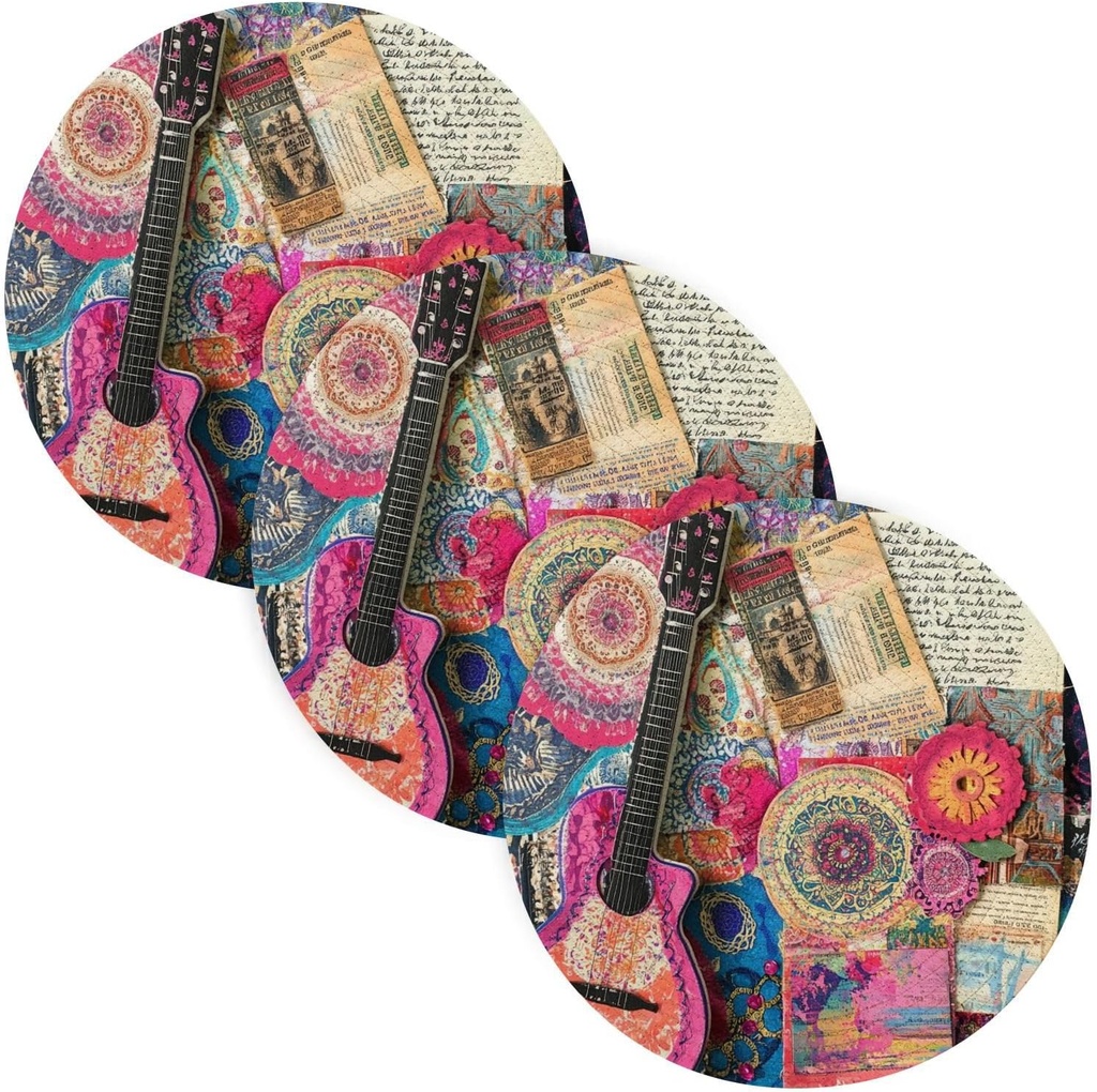 3 Pcs Trivet for Hot Pots and Pans 15in Cotton Thread Weave Heat Resistant Table Mats for Crock Pot House Decor Guitar Journey Boho Style