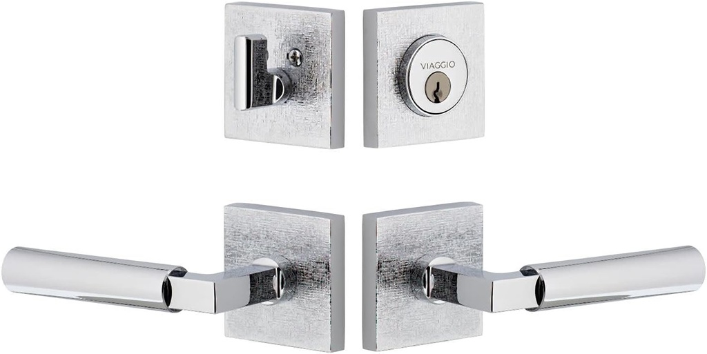 Viaggio QADMLNCON-STH_Combo_238_RH Motivo Right Handed Solid Brass Single Cylinder Keyed Entry Door Lever Set and Deadbolt Combo Pack - 2-3/8" Backset - Bright Chrome