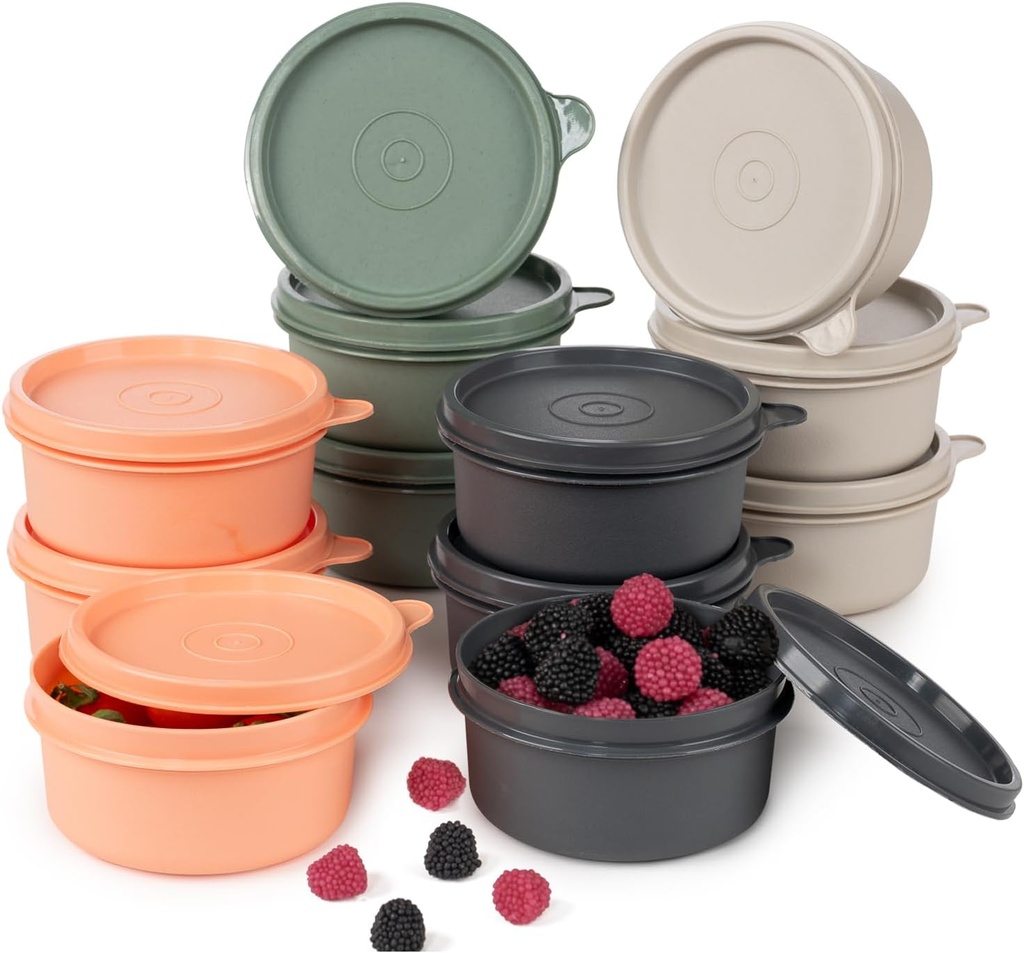 chedi 9 oz Small Round Food Storage Containers with Lids Set of 12 (24 Pieces), Airtight Leakproof Reusable BPA-Free Plastic, Snack & Meal Prep Bowls, Portable Bento Box for Kitchen, Picnic, Office